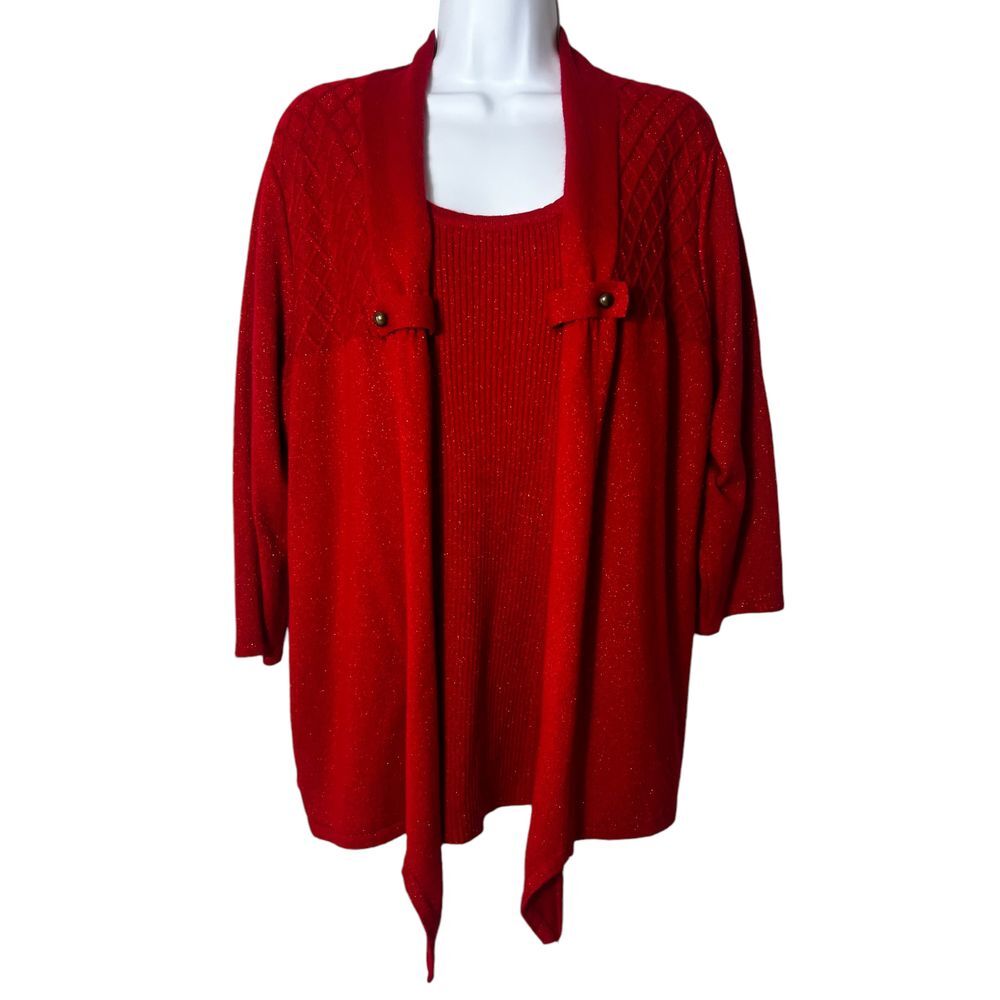 Blair Vintage Cardigan Tank Large Red Sparkle Christmas Party Holiday Sweater‎